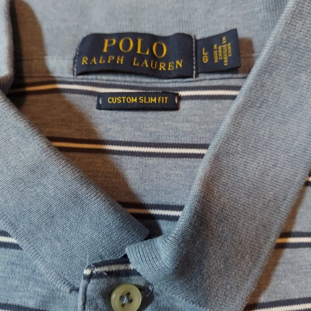 LIKE NEW Polo Ralph Lauren Soft Cotton Custom Slim Fit Polo  LG- Blue Stripe